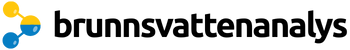 blågul molekyl logo med svart text  brunnsvattenanalys och transparent bakgrund
